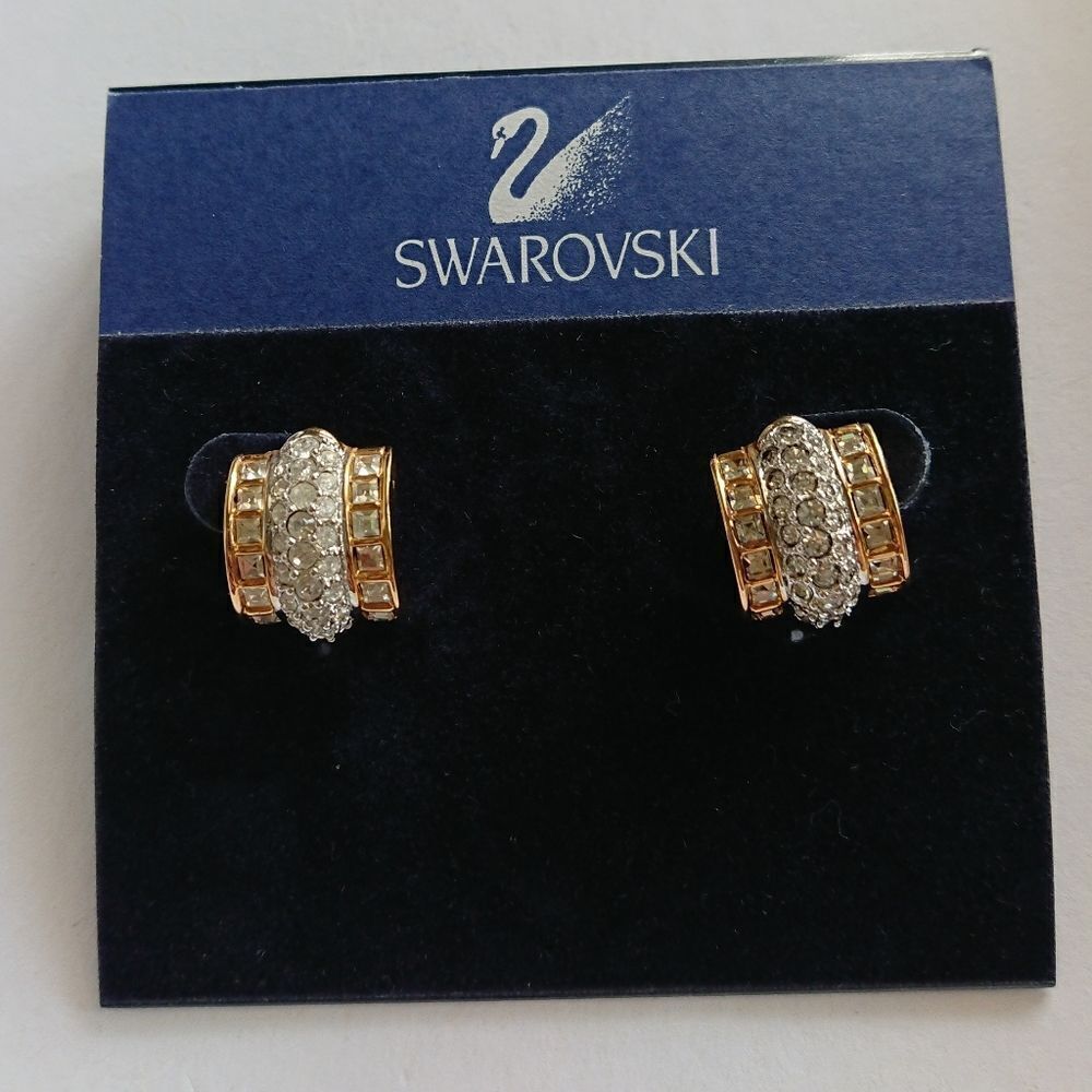 Swarovski crystal gold tone 3 layered earrings